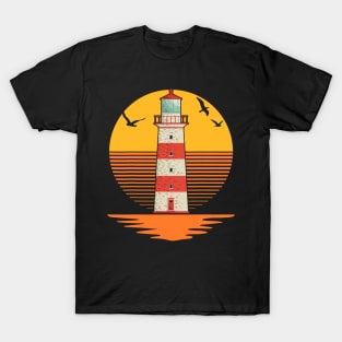 Lighthouse Seagull Tee Retro Sunset T-Shirt